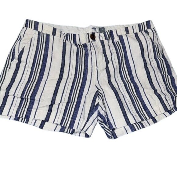 Old Navy Womens Striped Shorts Size 14 Linen Blend - Picture 1 of 8